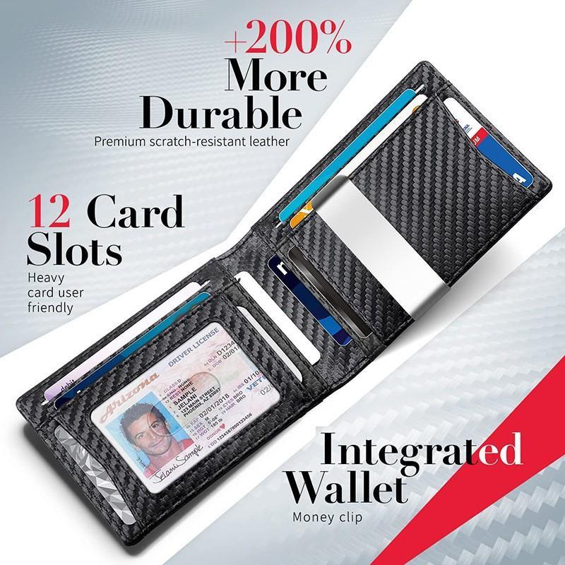 Men's ultra-thin wallet, ultra-fiber leather wallet, Men's wallet - RFID front pocket, double folding wallet, minimalist credit card case
