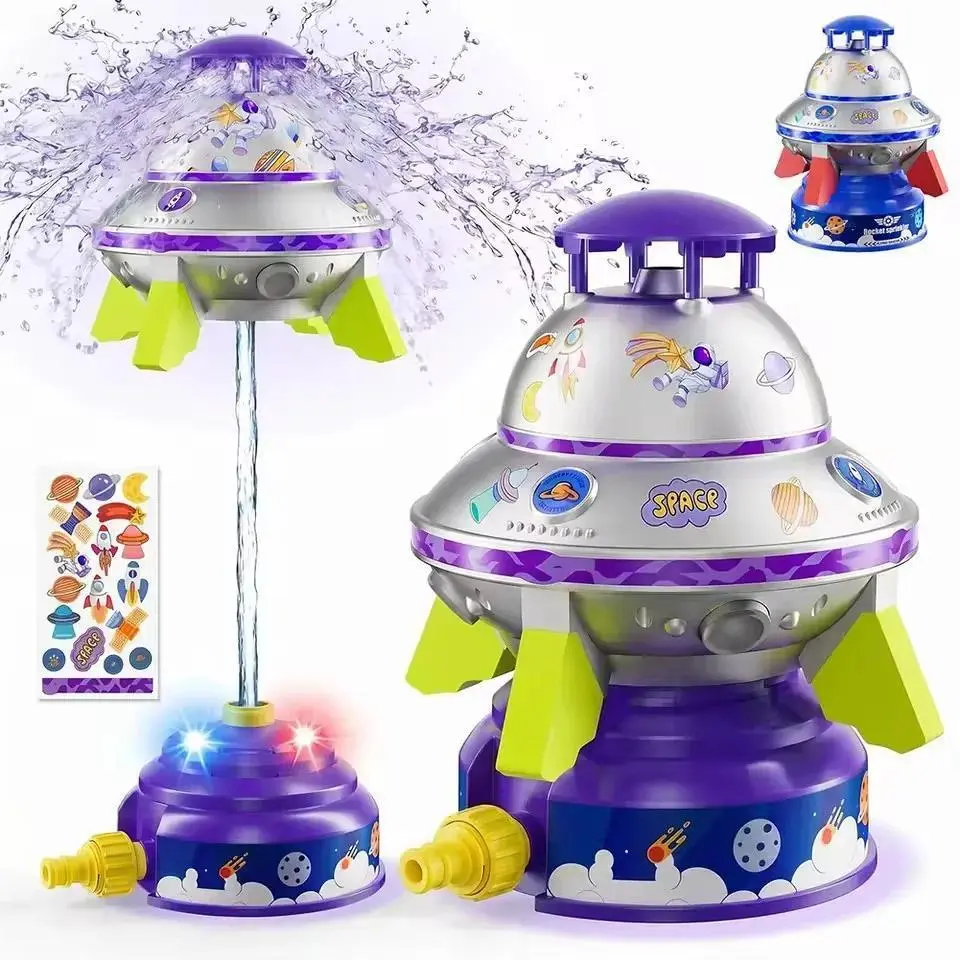 DIY Rocket Launch Water Sprinkler UFO Floating Sprayer with Color LED Outdoor Lawn Water Toy Summer Cool Play for Children Pet ﻿