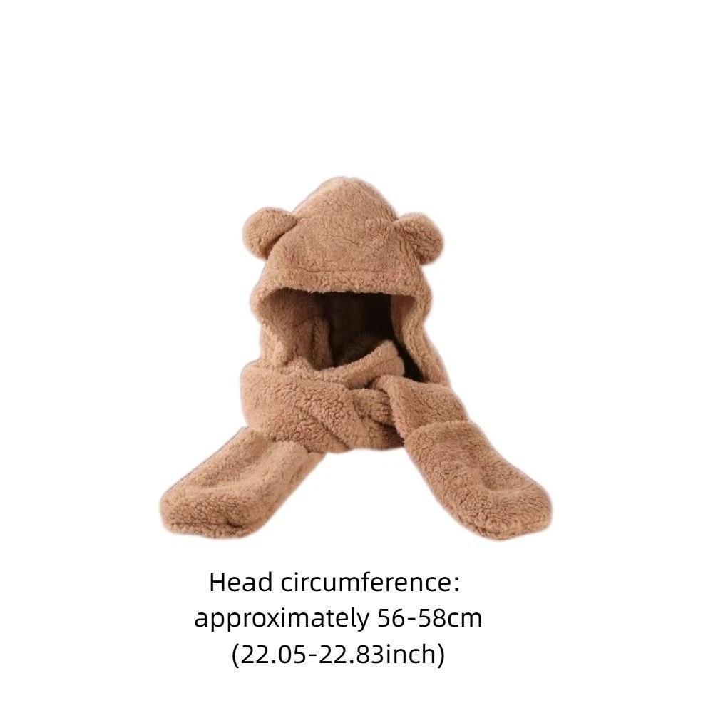 Unique 3 in 1 Bear Ear Plush Beanie Thickened Ear Protection Plush Scarf Hat Gloves Earmuffs Warm Fleece Scarves Hat Autumn