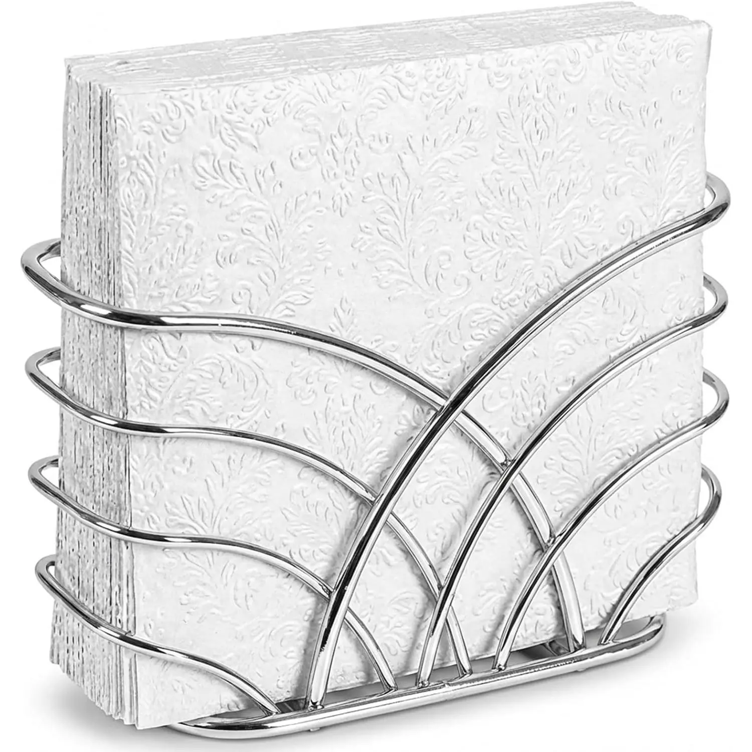 Silver Iron Upright Napkin Holder for Table, Paper Napkin Dispenser for Dinner & Lunch Napkins, Table Decor