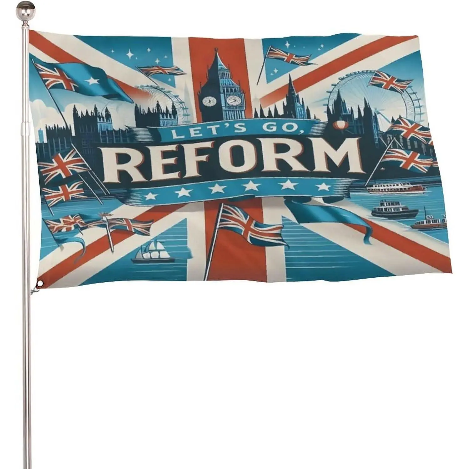 Reform UK 5x3 ft Union Jack British Flag Banner - Lightweight Polyester, Waterproof, Bold Colors, Eyelets for Outdoor Spaces, Events (Home & Festive Party Supplies), Banners