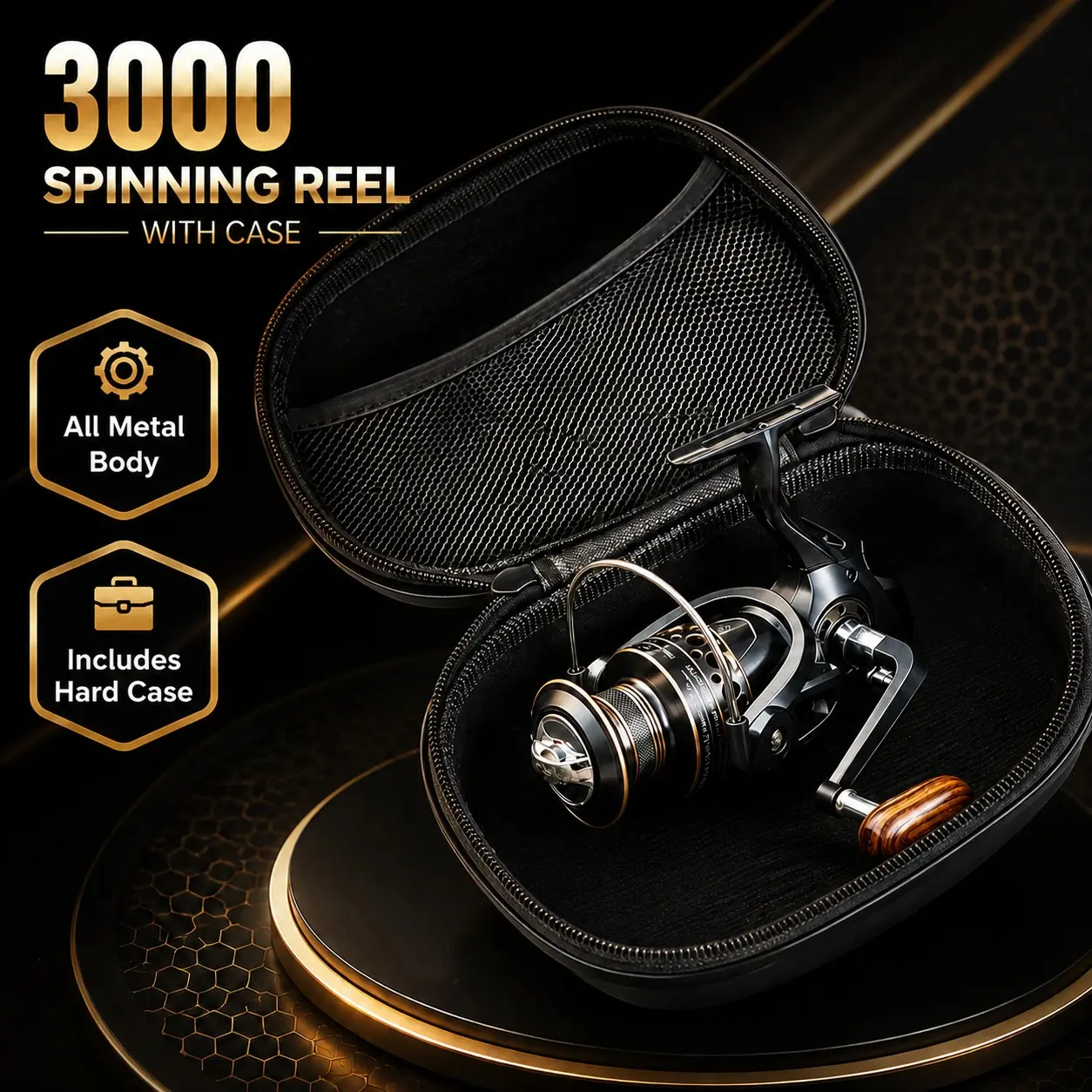 3000 Series Full Metal Spinning Fishing Reel with Protective Storage Case Bag Combo Saltwater Freshwater Fishing Wheel Set Fishing Gear