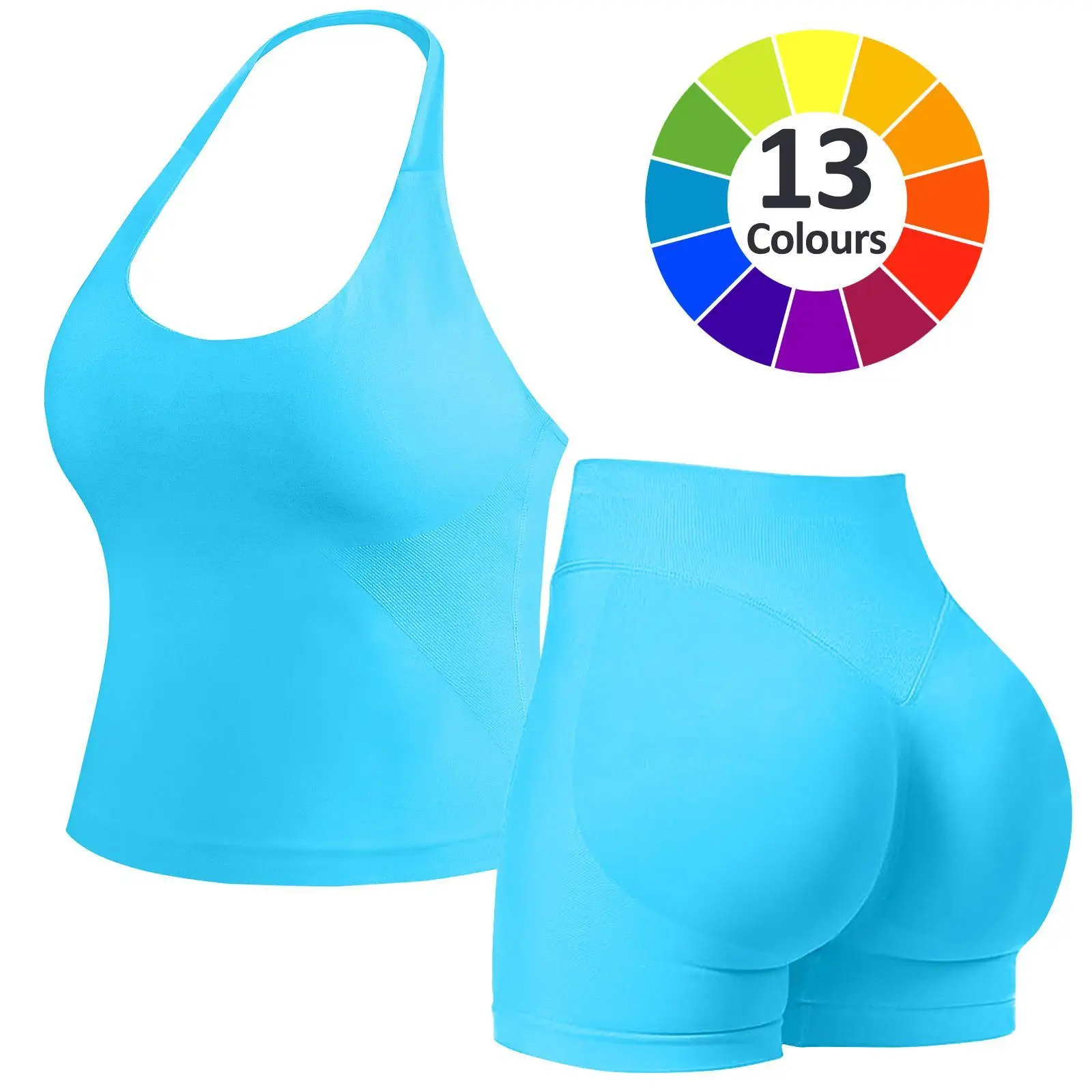 JGS1996 Two-Piece Set Women's Solid Color Halter Top & High Waist Shorts Sports Set Sporty Comfy Breathable Quick Drying Outfits for Yoga Gym Work Running Ladies Sportswear for Summer Workout Gym Clothing High Waisted Yoga
