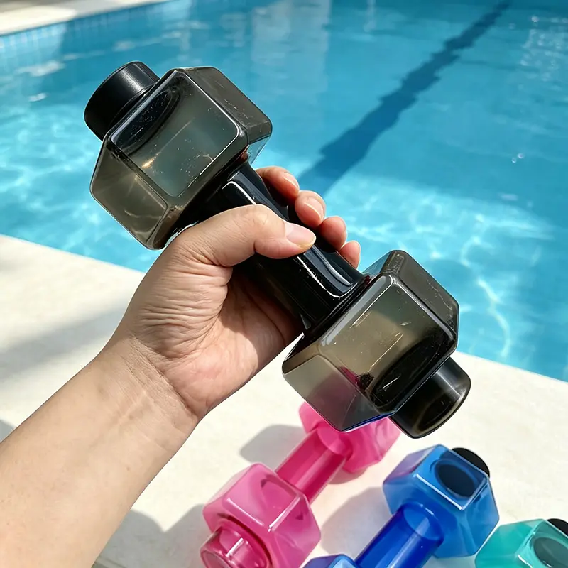 Unisex Adults' Dumbbell-Shaped Dual-Purpose Weight Lifting Water Bottle - 1pc PC Plastic Transparent Cup, Leak-Proof Screw Lid, Portable for Gym & Office Use