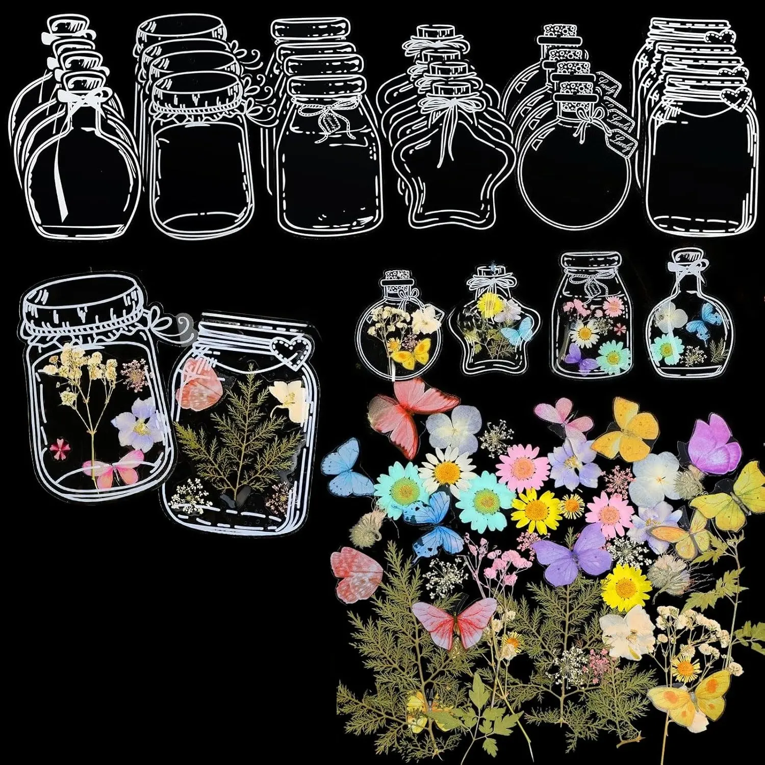 Transparent Dried Flower Bookmarks, 20Pcs/1 Set Dried Flower Bookmark Kit, Handmade Dried Flower Bookmarks, Handmade DIY Transparent Bookmark Beautiful Flower Page