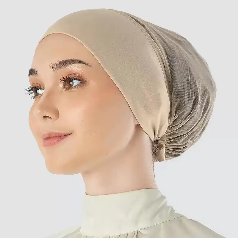 Effortless Breathable Mesh Back Stretch Inner Hijab Cap Anti Slip Sweat Proof Underscarf Full Coverage Moisture Wicking Turban Bonnet Daily Modest Wear