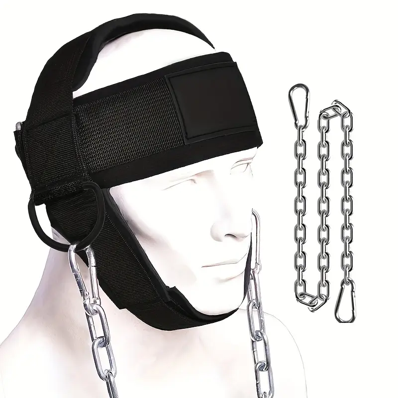 Adjustable Weight Lifting Neck Harness, Heavy-Duty Stainless Steel Chain Neck Trainer with Neoprene Strap, Neck Strength Workout Gear for Pain Relief & Muscle Training, Strength Training Accessory