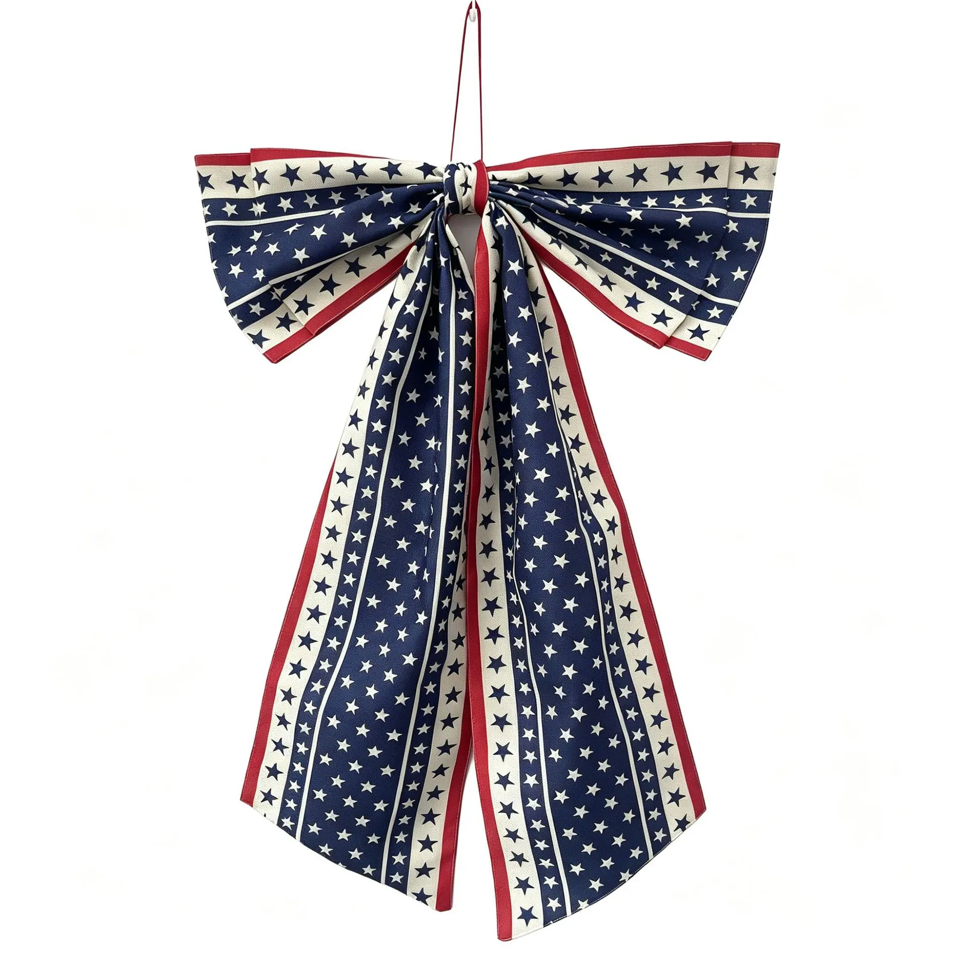 250th American Independence Large Burlap Bow Wreath Hanger, Double Sided Patriotic Star Strip Door Bow, USA 250 Anniversary Front Porch Home Decor Hanging Ornament for Memorial Day
