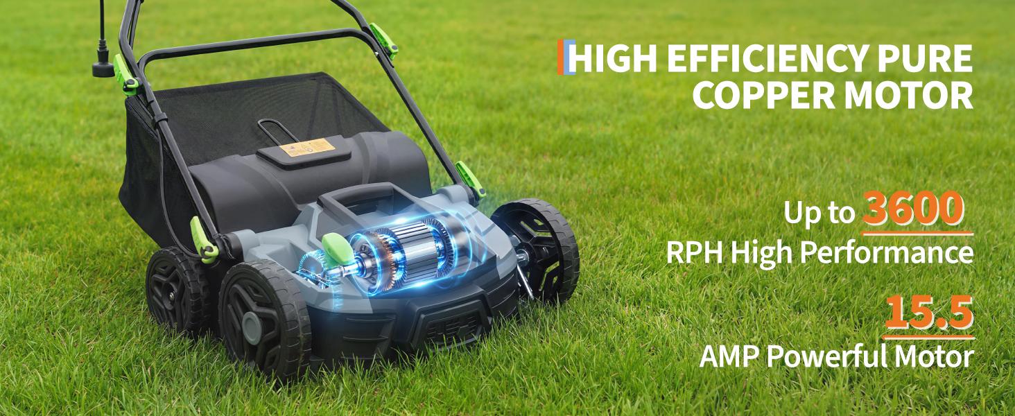 Electric Lawn Dethatcher Scarifier 15.5 Amp, 14-Inch Corded Dethatcher with 14.5 gal Collection Bag, 5-Position Depth Adjustment & 3-Height Adjustable Handle for Yard Care and Lawn Aeration