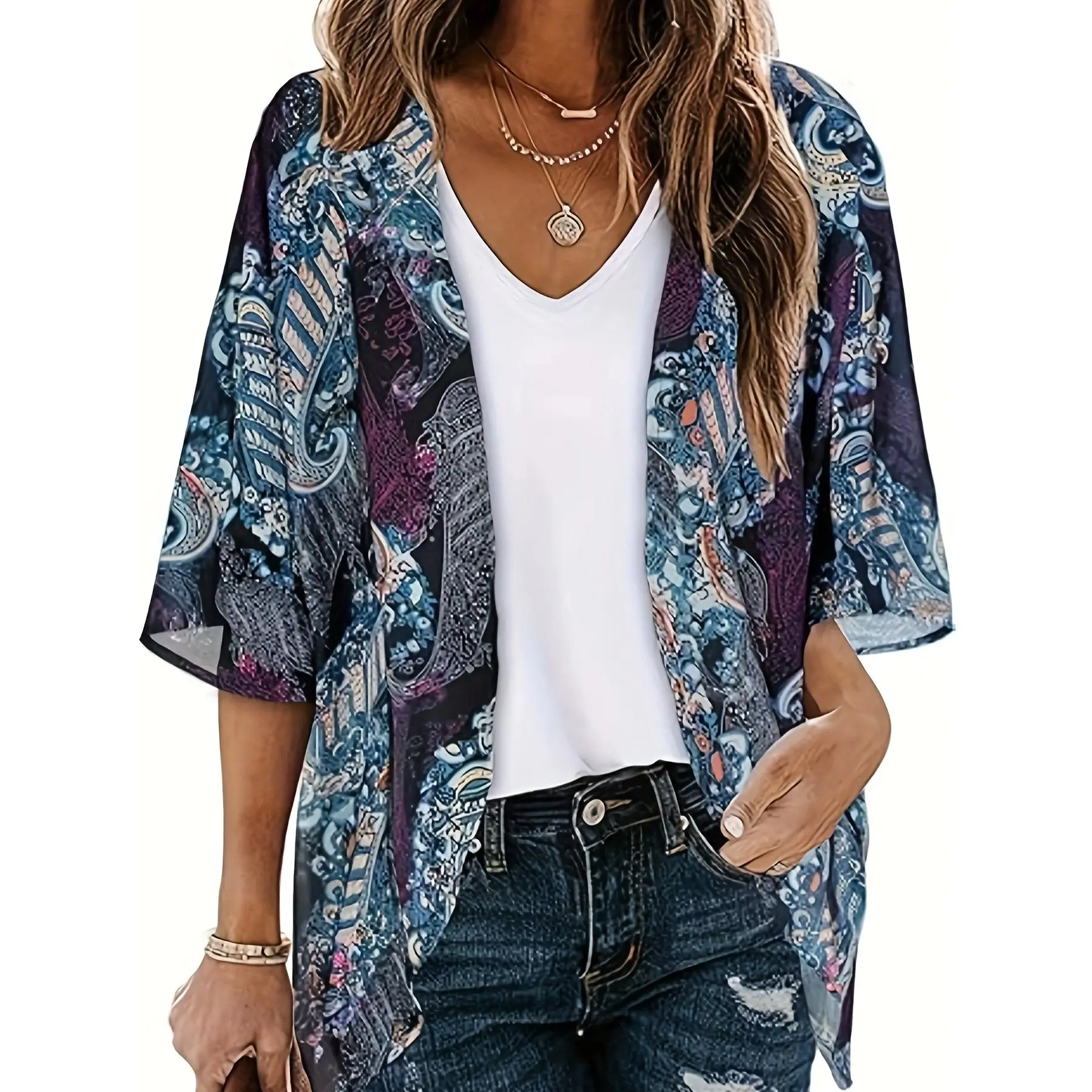 Women's Chiffon Kimono Cardigans Lightweight Batwing Summer Casual Long Boho Sheer Cardigan for Women Coverup Tops