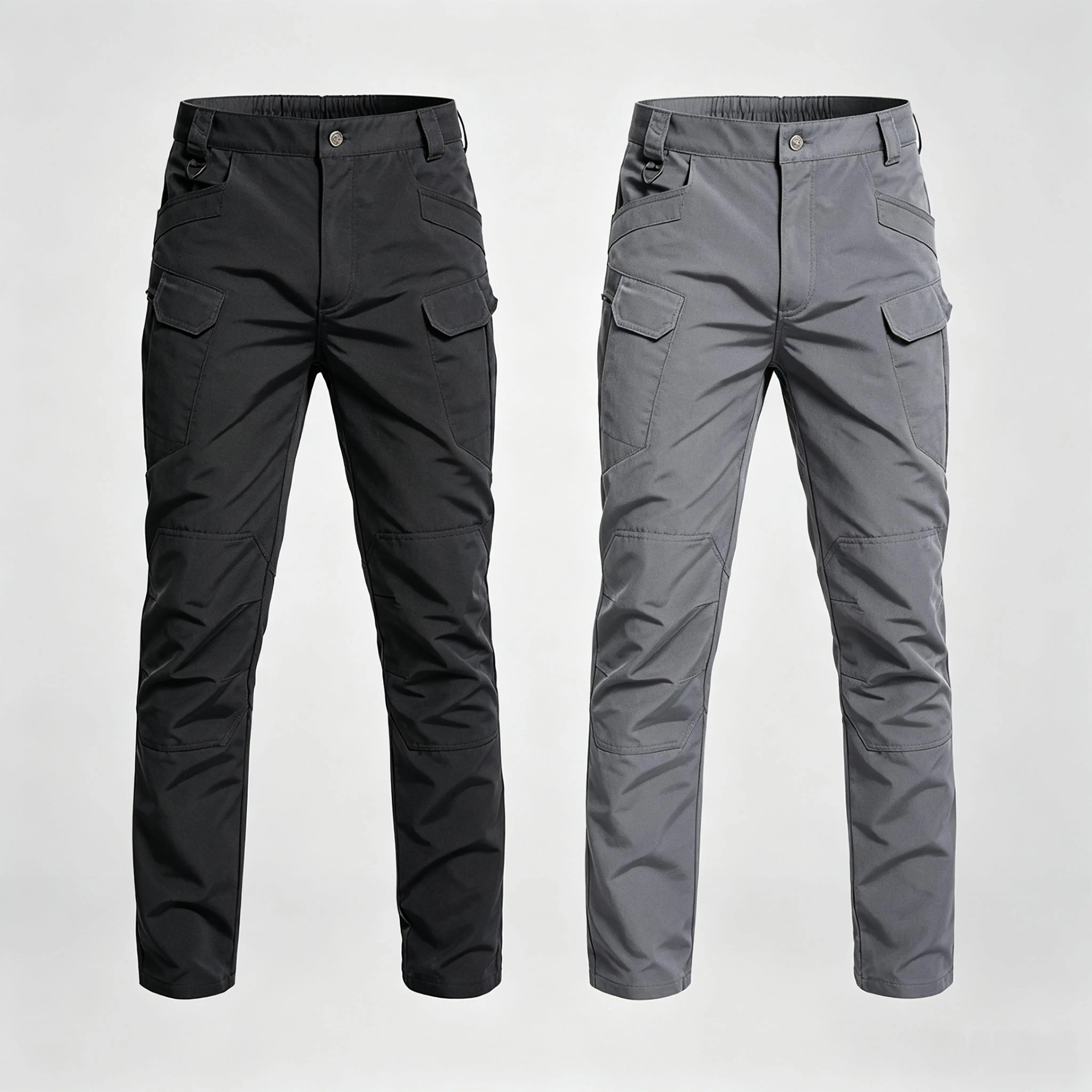 Men's Basic Casual Pants, 2-Pack, Plain Beige Straight Cut Knit Fabric with Mid Waist and Operator Pocket, Trouser, All Seasons, Him