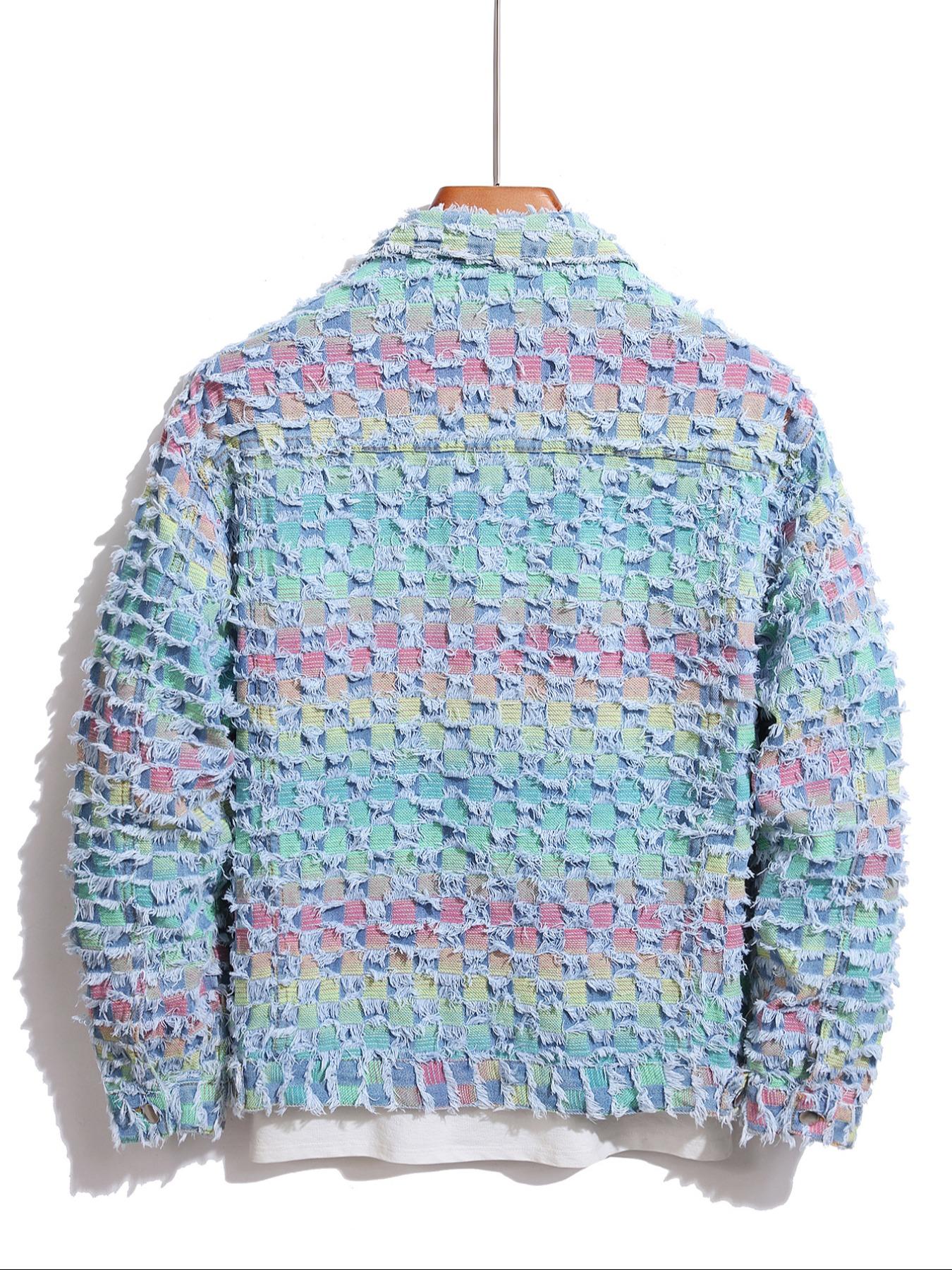 Men's Raw Trim Button Pocket Denim Jacket, Loose Street Long Sleeve Collared Outerwear for Daily Wear, Fashion Men's Clothes, Casual Fashion Jacket for All Seasons