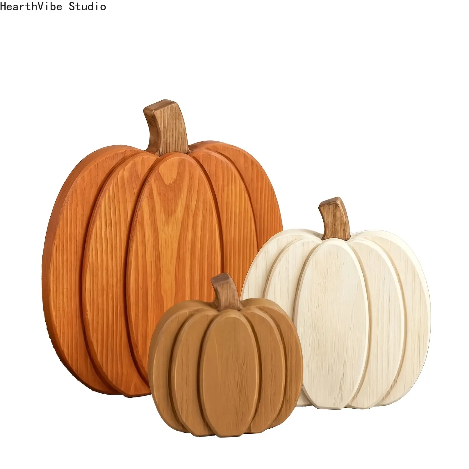Village Wooden Pumpkin Set - Camping & Hiking Hammock Accessory, Thanksgiving House Tabletop Decor, Pumpkin Shape Centerpiece, Artificial Wood Display Piece, Seasonal Home Furnishing