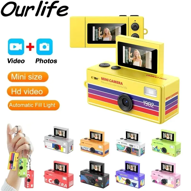 Retro Pocket Mini Digital Camera, 180° Flip-Up Selfie Display Built-in Flash, Multi Color Filter Compact Portable Camera for Travel Party Daily Shooting