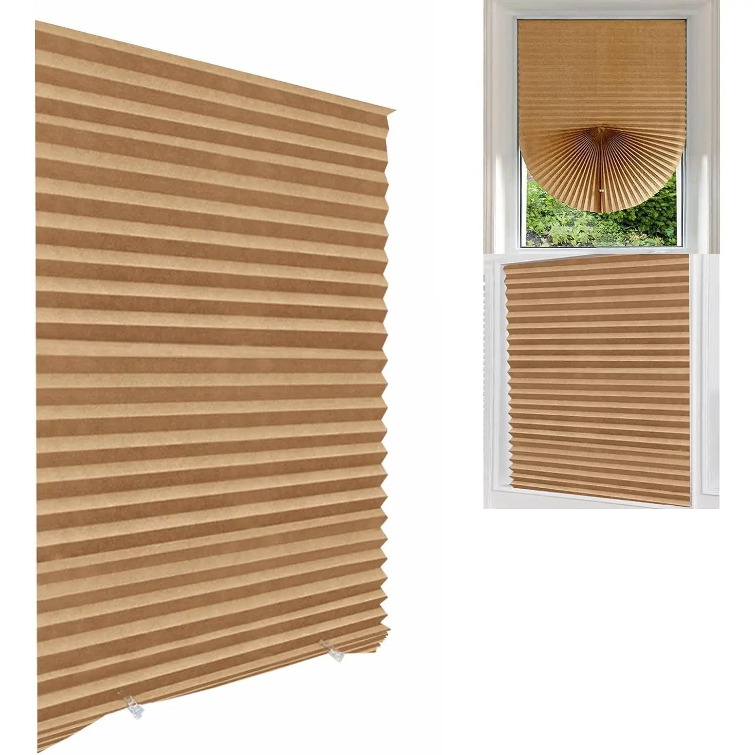 Customizable Self-Adhesive Stick-On Type Cordless No-Drill Paper Pleated Blackout Shades, Easy-Install Cut-to-Size Room Darkening Blinds for Bedroom, Bathroom (Home & Bathroom Supplies), Folded Pack