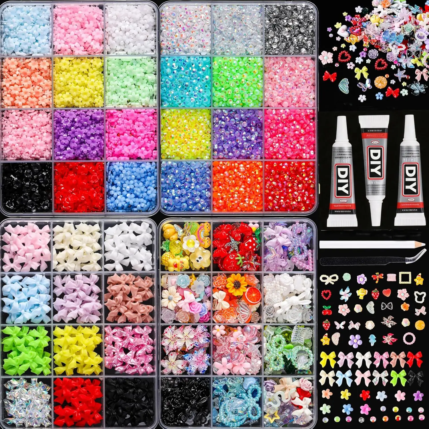 48pcs Resin Water Drops Glitter Decorations, Includes Adhesive & Tweezers, Ideal for DIY Crafts,Clothing, Cups, Shoes, Fabric, Nail Art, Bling Rhinestone Decoration, Nail Art Supplies, Nail Art Rhinestones / Flatback Crystals / Multi-Color / Pickup Tool