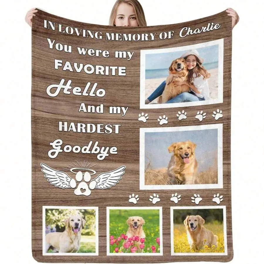 Personalized Throw Blanket With Dog Cat Pet Photo,Dog Memorial Picture Customized Blanket In Loving Memory For Family And Friends Custom Bed Throw Blanket Sympathy Remembrance Gift, Pet Memorial Gifts For Birthday Christmas