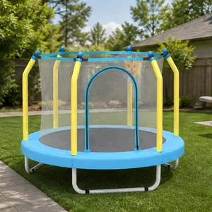 ARCH 55-Inch Kids Trampoline with Basketball Hoop, Indoor Outdoor Toddler Trampoline, ASTM Approved, Blue Metal Frame with Enclosure Net, 30 Springs, 110 Lbs Capacity, for Backyard Playground, Blue Color Options, Metal Material, Product Dimensions: