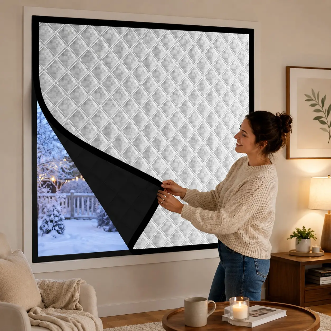 Winter Self-Adhesive Thermal Curtain, Thick Insulated Windproof Window Cover, Fast No-Drill Installation, Easy Install Curtain