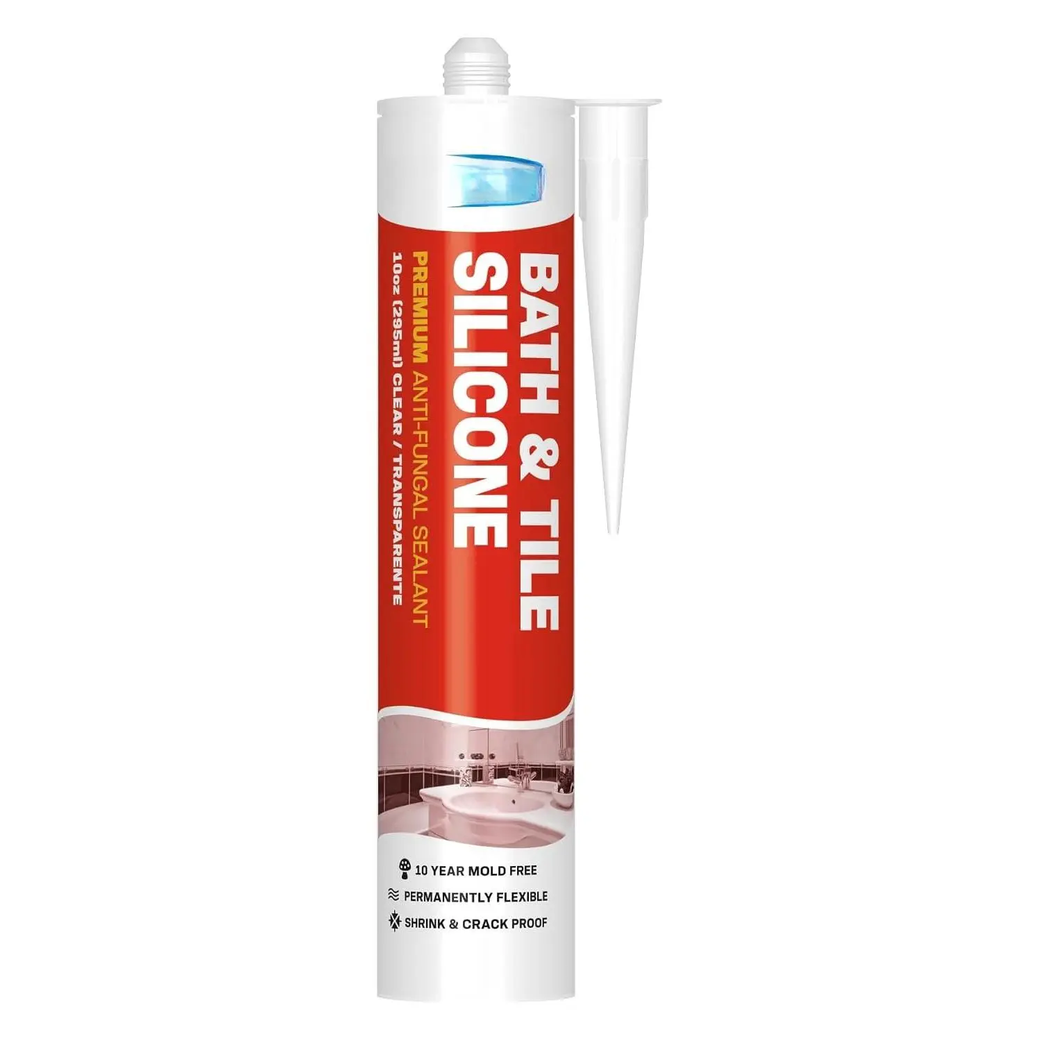 Bath & Tile ,  Long Term Acetoxy Sealant,  Flexible Sanary  - Bathrooms, Kchens, Showers, Tubs, Sinks, Countertops, Backsplashes, 10 oz, Clear