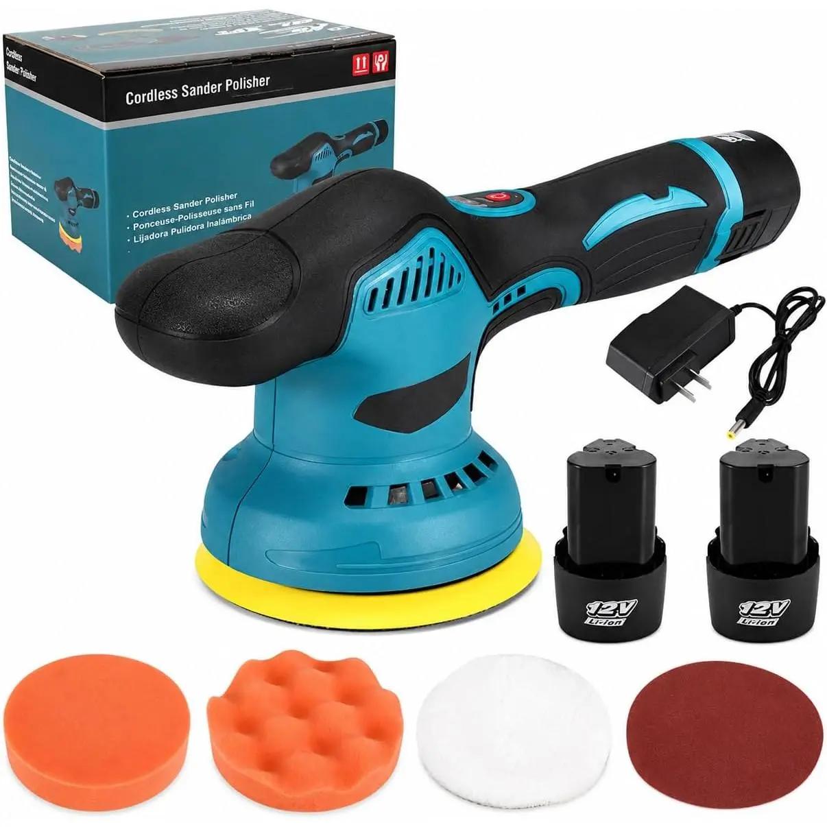 6-Inch Handheld Cordless Automotive Car Buffers and Polishers Kit, 8-Speed (2800-5500RPM) 12V Rechargeable 2-Battery High Speed Polish Tool for Car Detailing, Waxing