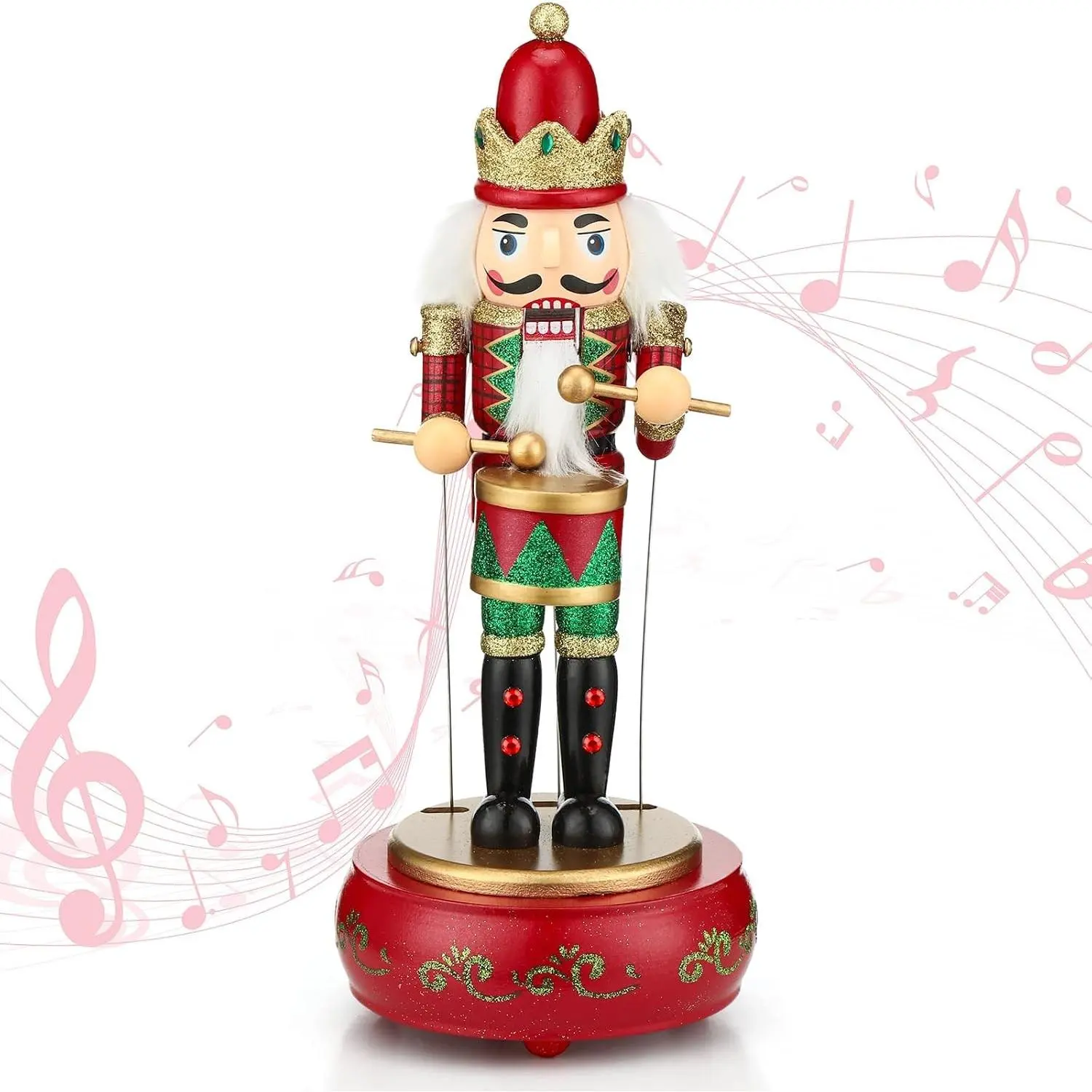 Solid Wood Handmade Retro Nutcracker Figure Music Box - 36cm, Clockwork Motor Wind-Up Musical Toy, Room Decor Accessories, Christmas Gift