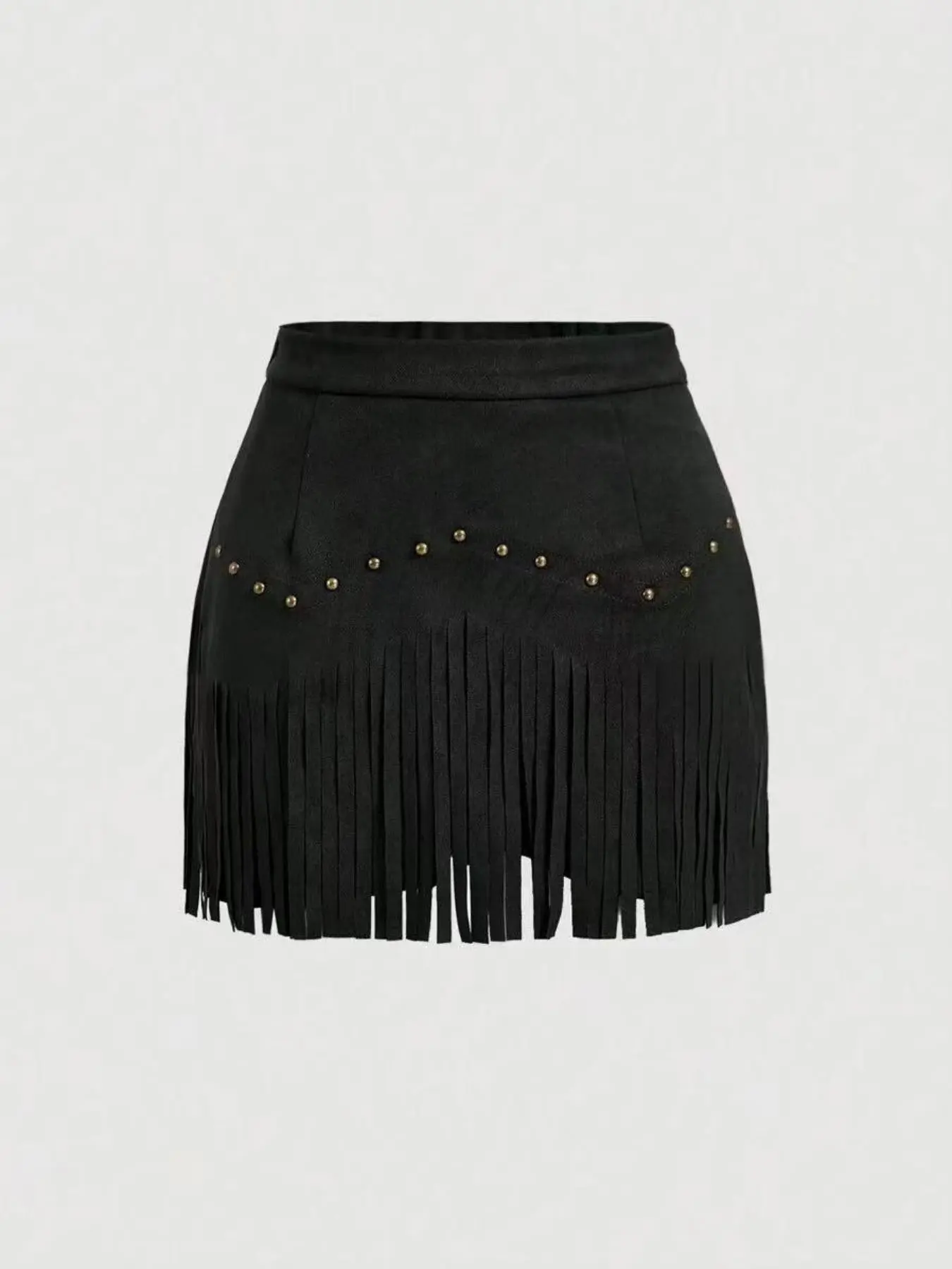 Women's Fringe Trim Short Skirt, Elegant Chic Solid Color Zipper Skirt for Casual Daily Wear, Ladies Bottoms for All Seasons