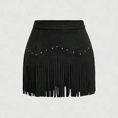 【Black Friday】Women's Casual Solid Color Fringe Hem Short Skirt, Elegant Chic Zipper Skirt for Daily Wear, Ladies Bottoms for All Seasons