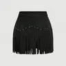 【Black Friday】Women's Casual Solid Color Fringe Hem Short Skirt, Elegant Chic Zipper Skirt for Daily Wear, Ladies Bottoms for All Seasons
