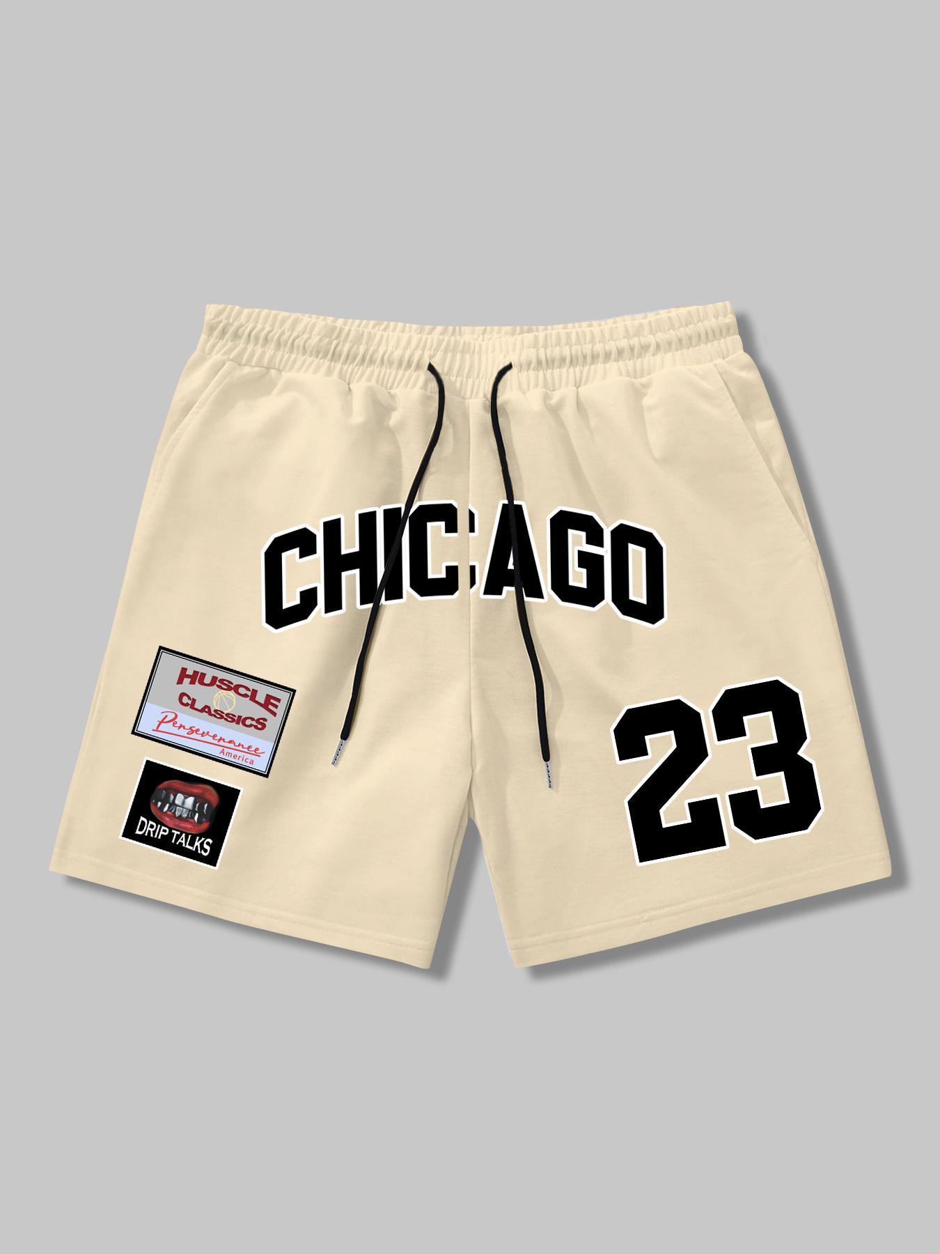 Men's Fashion Casual Cool Breathable Gym Shorts, Fitted Long Regular Fit, Elastic Waist, Street Style H Type Graphic Pants