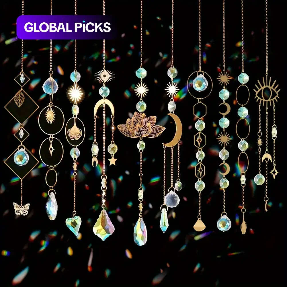 10 Piece Lotus Colorful Crystal Sun Catcher Set, Chain Pendant Decoration, Hanging Crystal Prism Rainbow Maker for Windows Indoor Use #GLOBAL PICKS