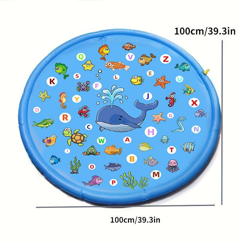 Inflatable Water Spray Mat, Inflatable Water Sprinkler Portable Swimming Water Spray Mat, Letter Learning Mat, Summer Courtyard Lawn Game, Outdoor Game Area, Inflatable Floating Bed, Blow Up Pool