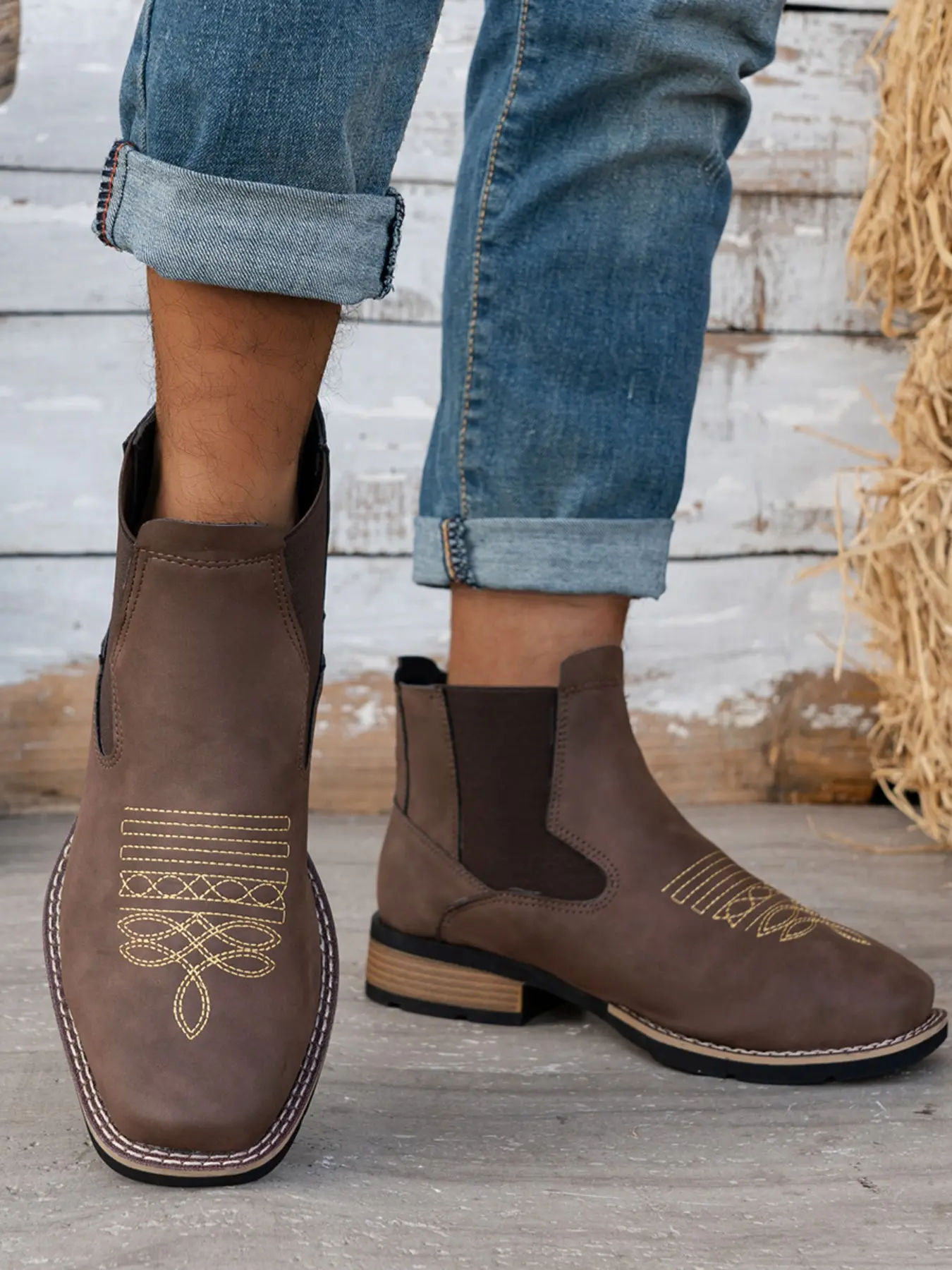 Women's New Embroidered Chelsea Boots, Flat Heel Sandal Western Boots, Elastic Ankle Retro Boots, Casual Street Style, Outdoor Travel