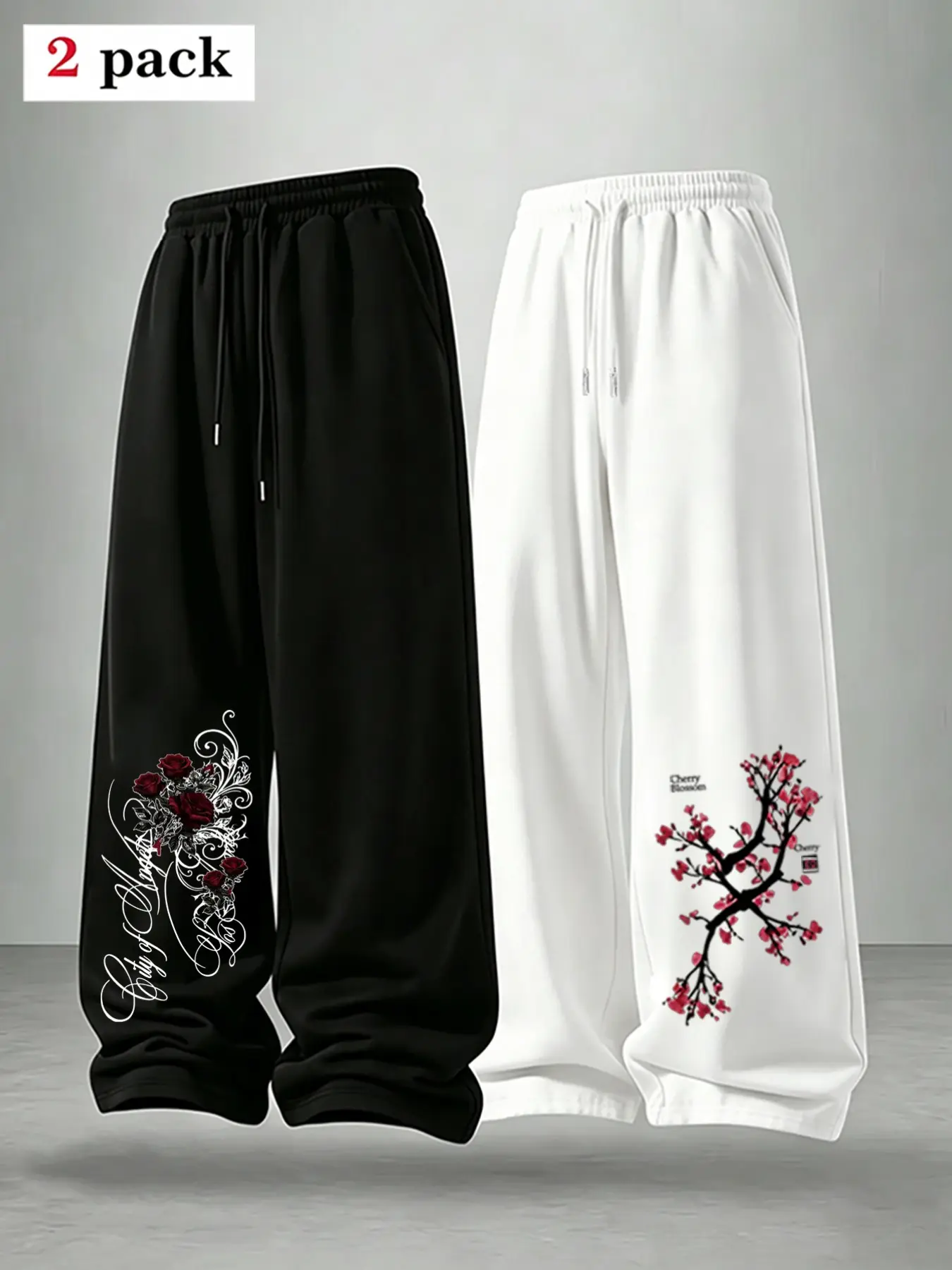 Men's Loose Drawstring Sports Pants, Adjustable Waist, Letter Floral Pattern, Casual Straight Leg, Outdoor Fitness, Daily Wear