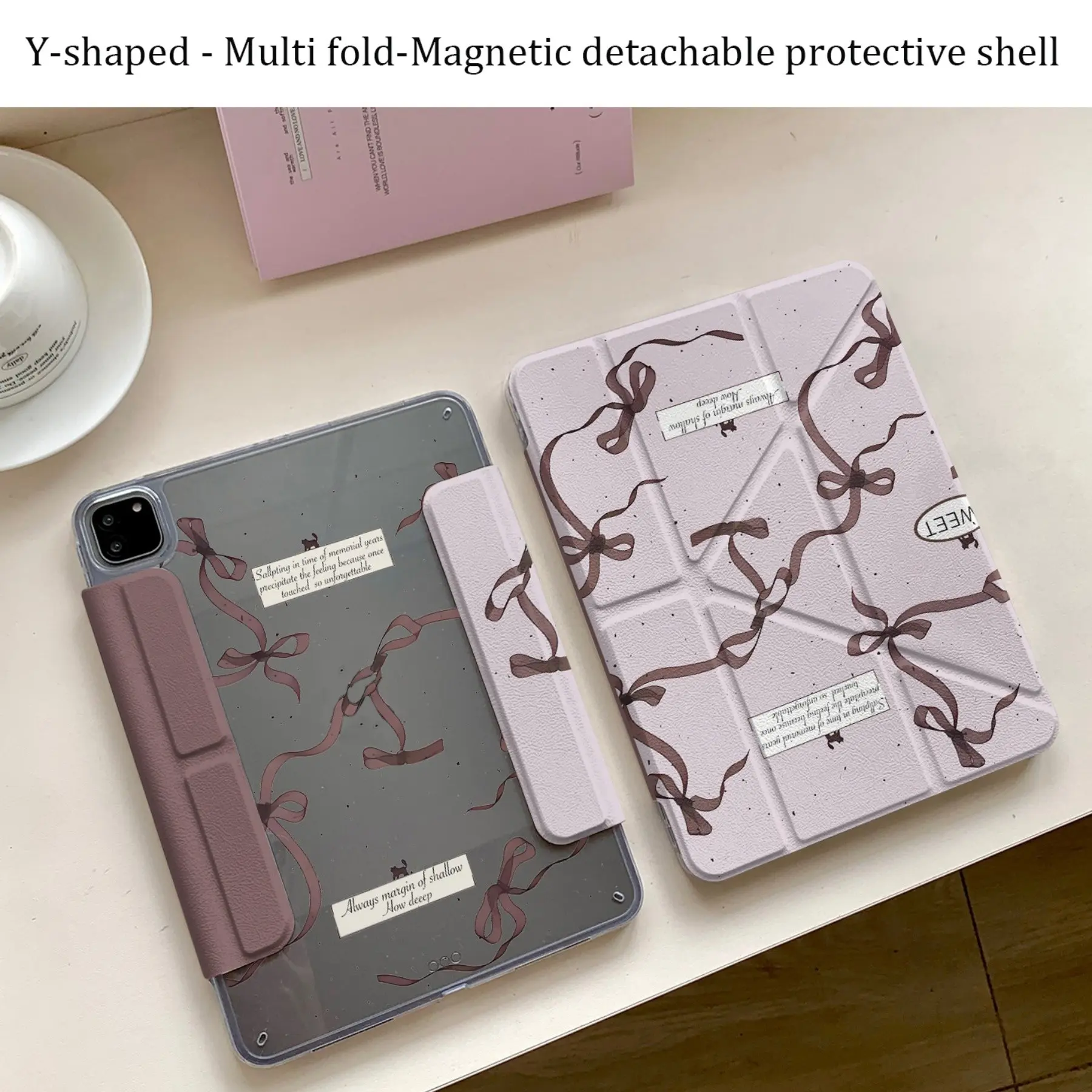 Wind Sweet Bow Ribbon Pattern Tablet Protector Case for Apple iPad 11th Gen, Anti-Drop Acrylic Cover with Y-Type Stand, Unisex Design