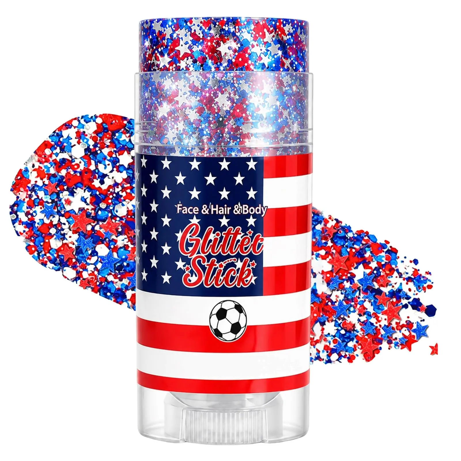 1PC Patriotic Red White Blue Glitter Stick, Waterproof FaceHair & Body Glitter, Festival & 4th of July Party Makeup,Sports & Music Festival Cosmetic