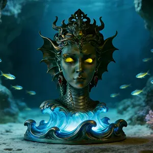 A Greek mythological figure statue lamp - Siren, hand-carved 3D-shaped desk night lamp, a cozy and romantic bedside lamp for the bedroom, furniture decoration lamp, a gift for Christmas or Halloween.