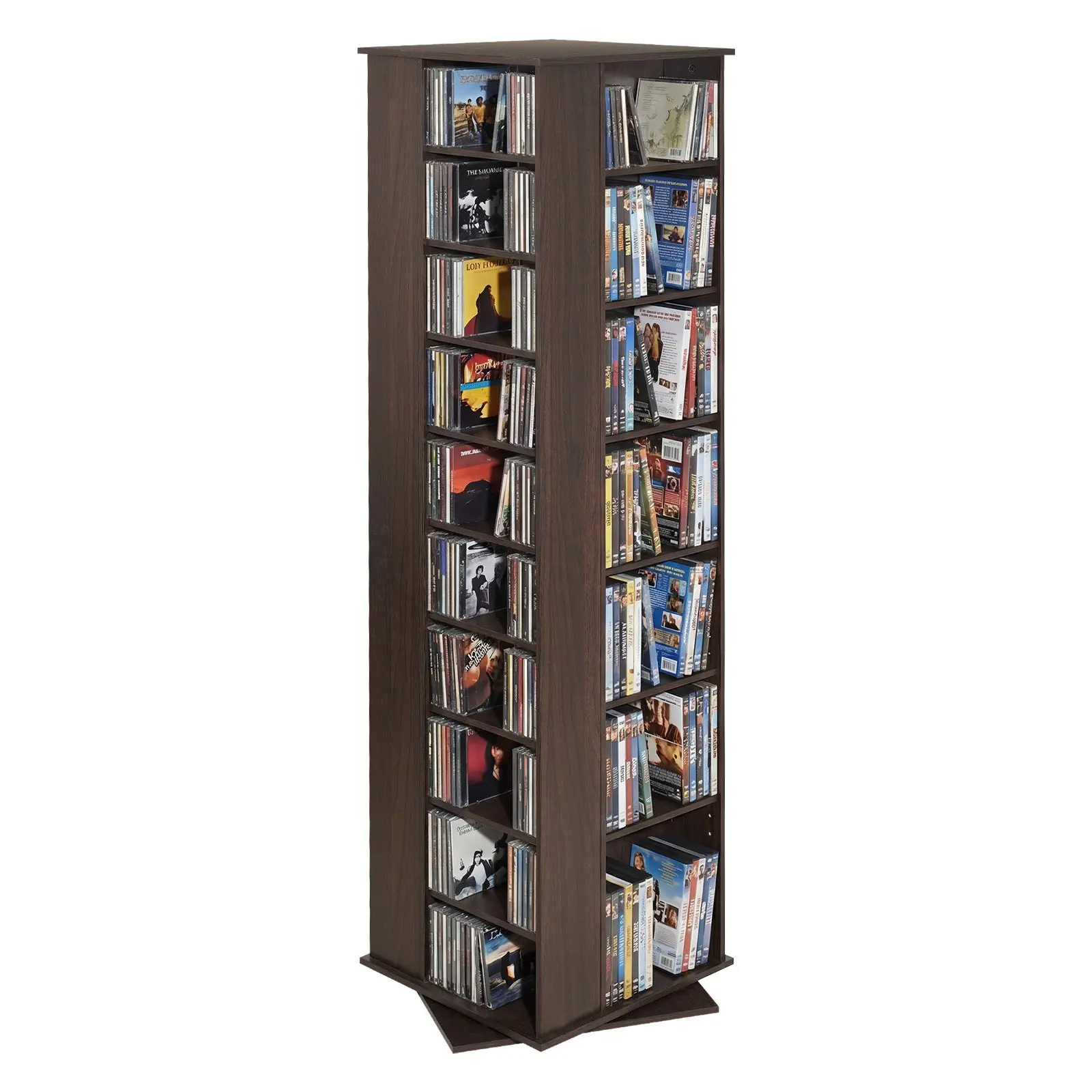 VEVOR Media Storage Cabinet, CD Rack Tower, 34 Compartments Rotating Media Tower Rack for CDs, DVDs, Books and Game Discs, DVD Stand for Living Room, Home Office and Recording Room, Brown