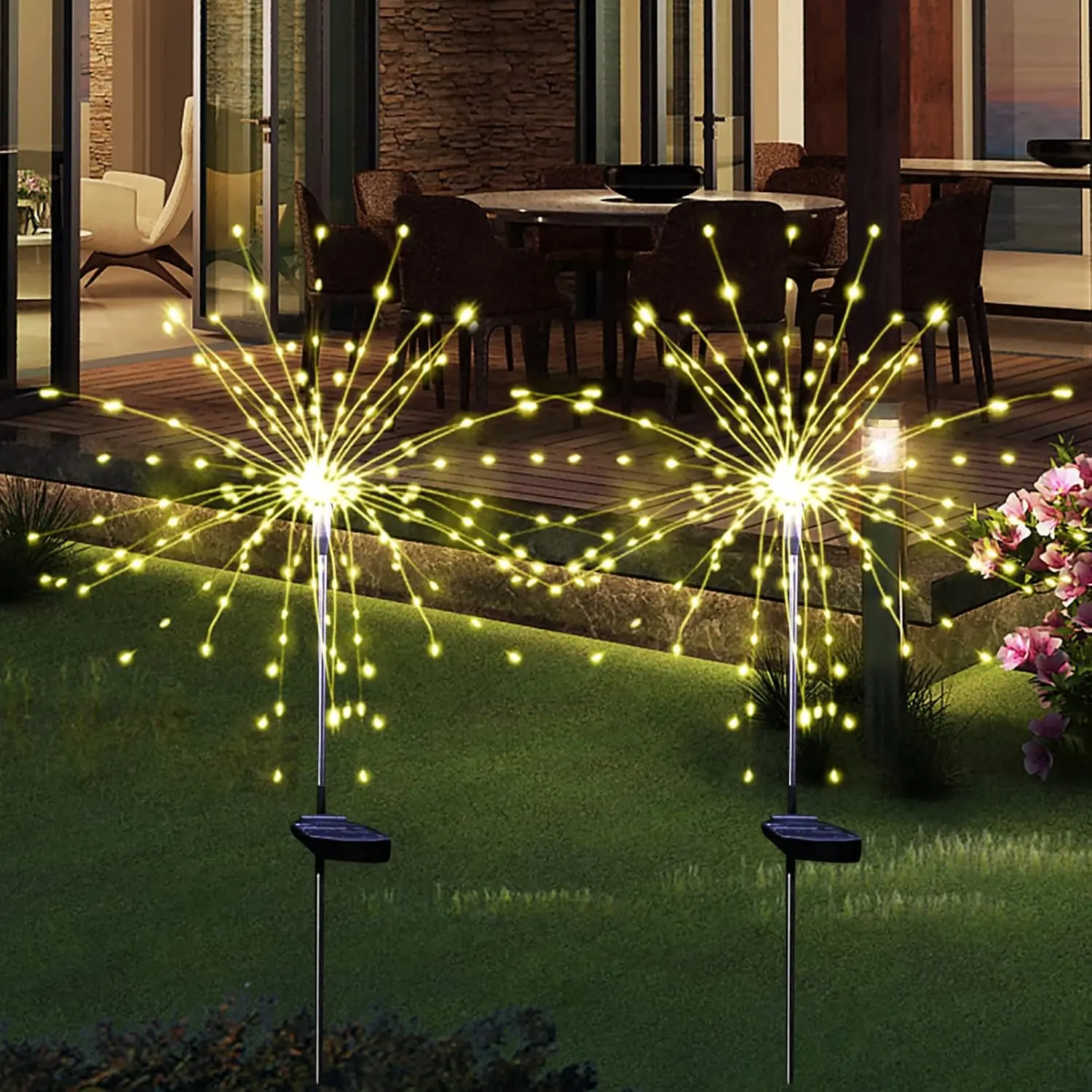 Solar Garden Firework Lights Outdoor  2 Pack Solar  Art Stake Twinkle Lighting for Outside Decor, 120 LED Sparklers String Lights for Yard Party Decorations (Warm White)