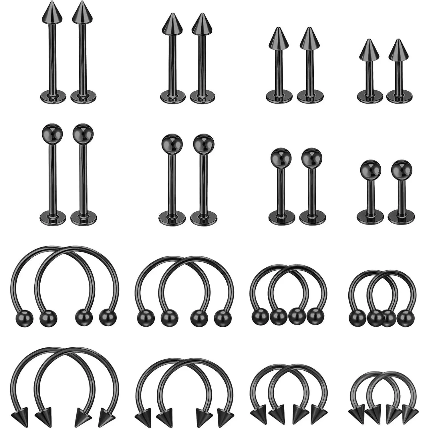 Bewudy 32 count Lip Rings, Stainless Steel Horseshoe Labret Lip   Snake Bite   Monroe Lip Barbell Ring Helix Earring Daith Tragus Cartilage Studs
