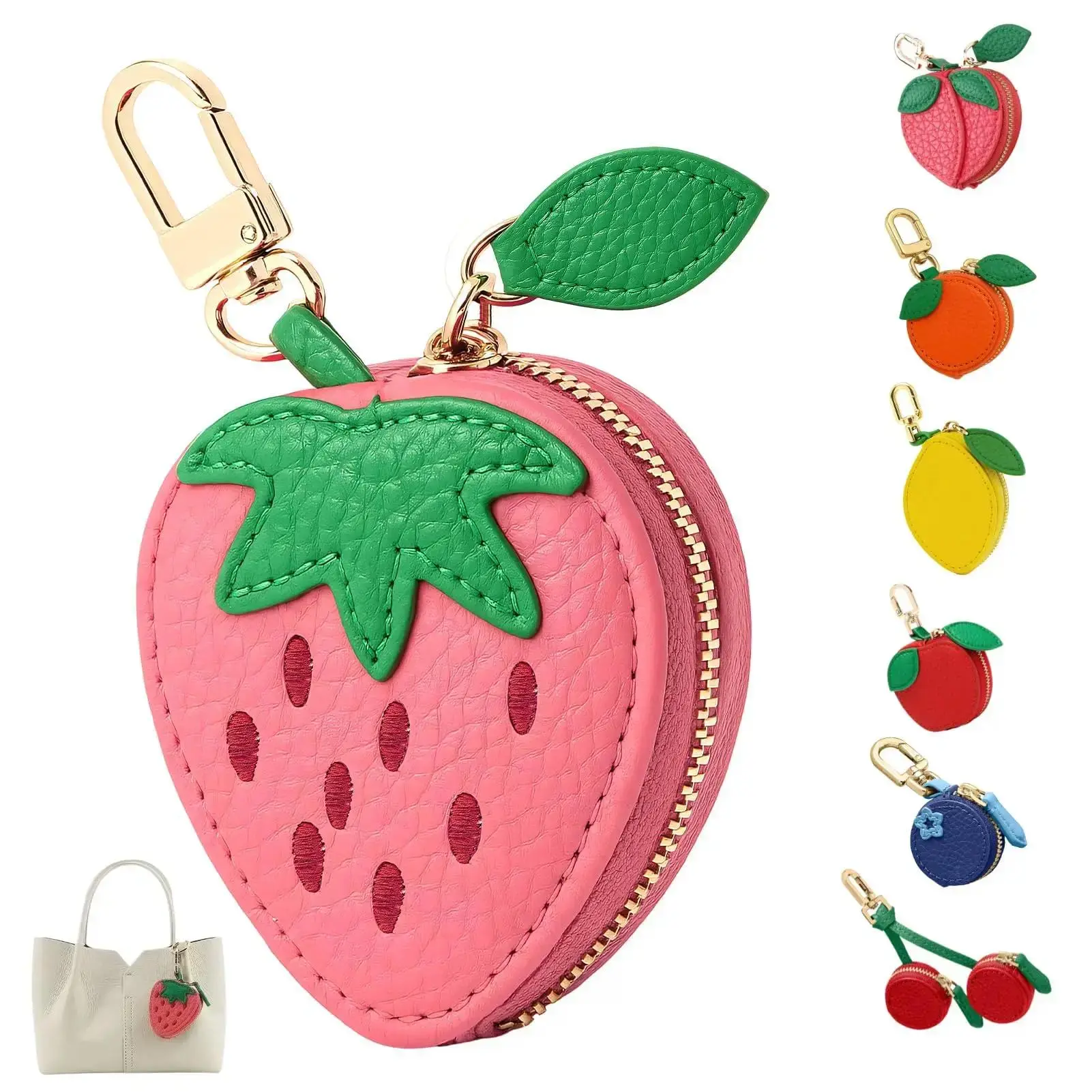 Cute Fruit Bag Charm Keychain, Kawaii Mini Fruit Pendant Accessories for Women Girls, Lightweight Colorful Key Ring for Backpack Purse Handbag Gym Bag Decor, Trendy Aesthetic Gift for Daily Use