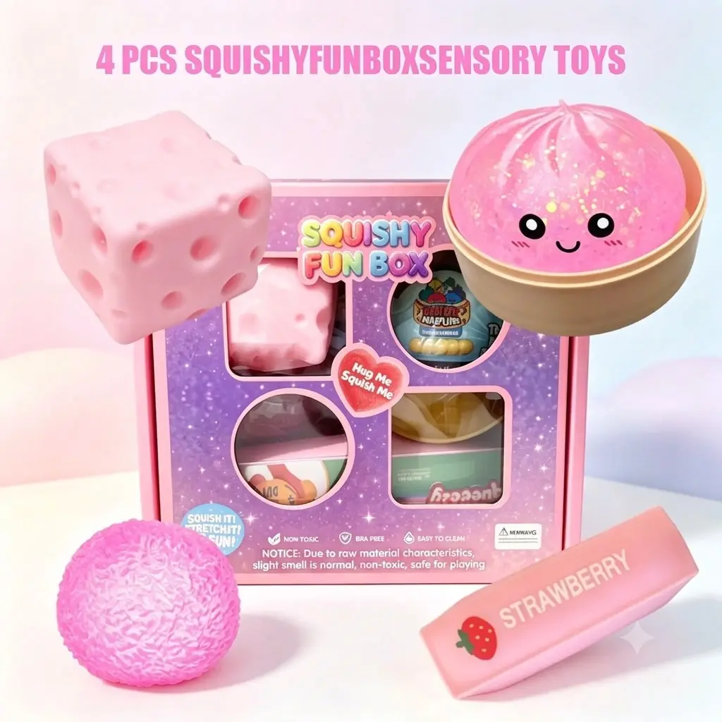 4-Pack Soft Squishy Toys, Mixed Slow & Fast Rebound Silicone Toys, Assorted Styles, Perfect Gifts for Kids' Day, Father's Day, Teacher's Day, Birthdays & Parties