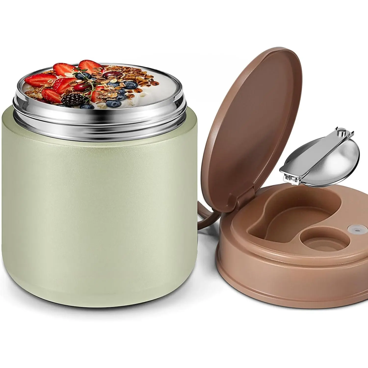 Thermo  Jar for Hot , 15.2 oz Vacuum Insulated Hot & Cold Lunch Container with 316 Stainless Steel Interior, Wide Mouth Soup Jar for School (Green)