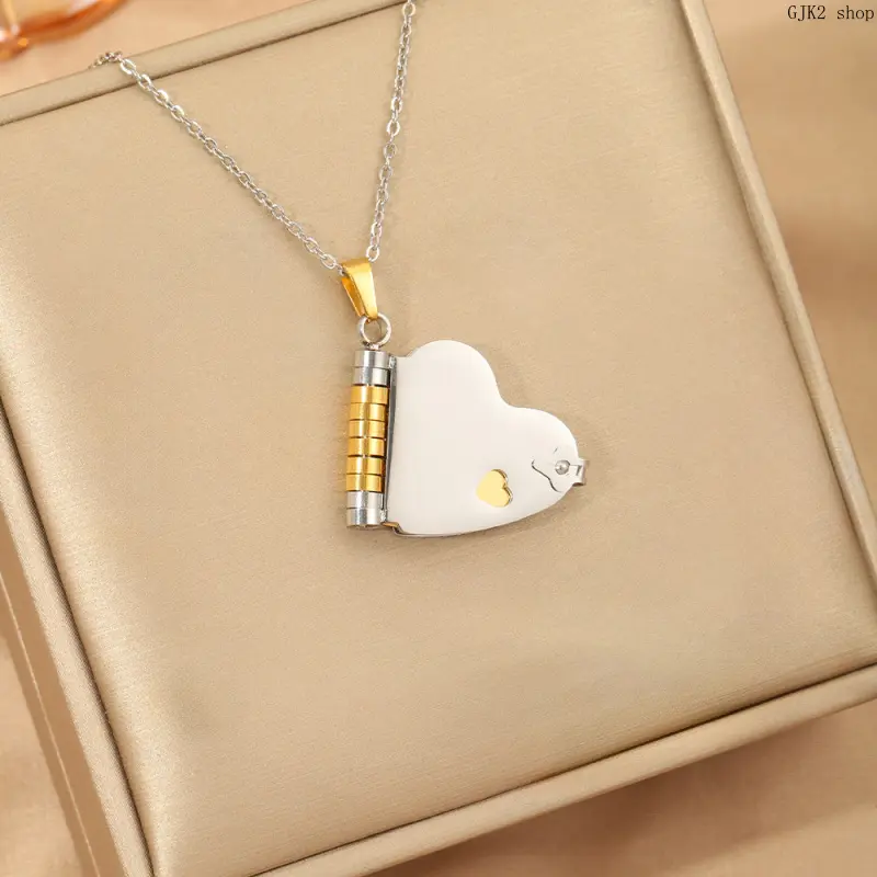 Women's Engravable Openable Stainless Steel Heart Book Locket Necklace, Pendant Chain Fashion Accessory