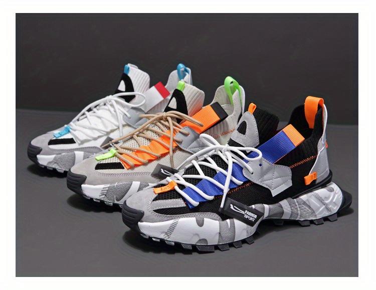 (New)Shoes -  Brand Large-sized 38-46 Sports Shoes For Men, With A Gray, Orange And Blue Color Contrast Design, Anti-slip Sole + Irregular Tie Shape,  For Going Out, Outdoor Light Sports Multi-scenario Casual Shoes, Running Shoes