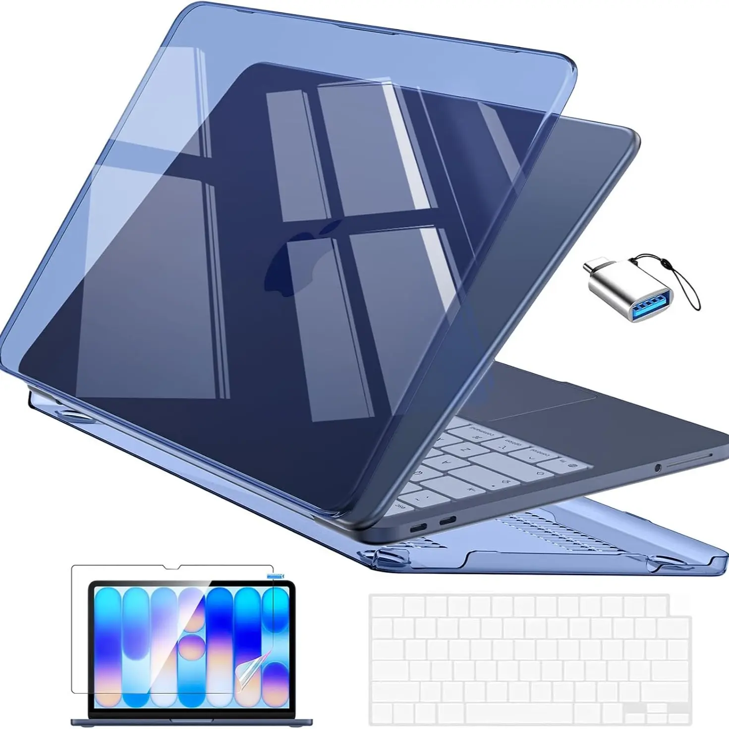 Macbook Neo 13in Case 5 in 1 Bundle, Glitter Clear Hard Shell, Keyboard Cover, Screen Protector, Sleeve Bag, USB C Adapter, Model A3404 2026