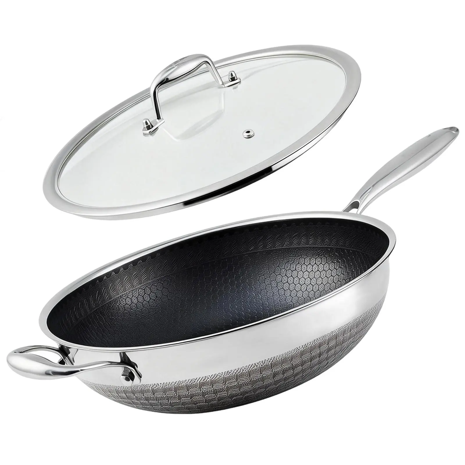Hybrid Stainless Steel Wok Pan 13 Inch with Lid – Nonstick Stir Fry Pan, PFOA Free, Induction Compatible, Dishwasher Safe, Durable Multi-Layer Kitchen Cookware – With Lid,home essentials