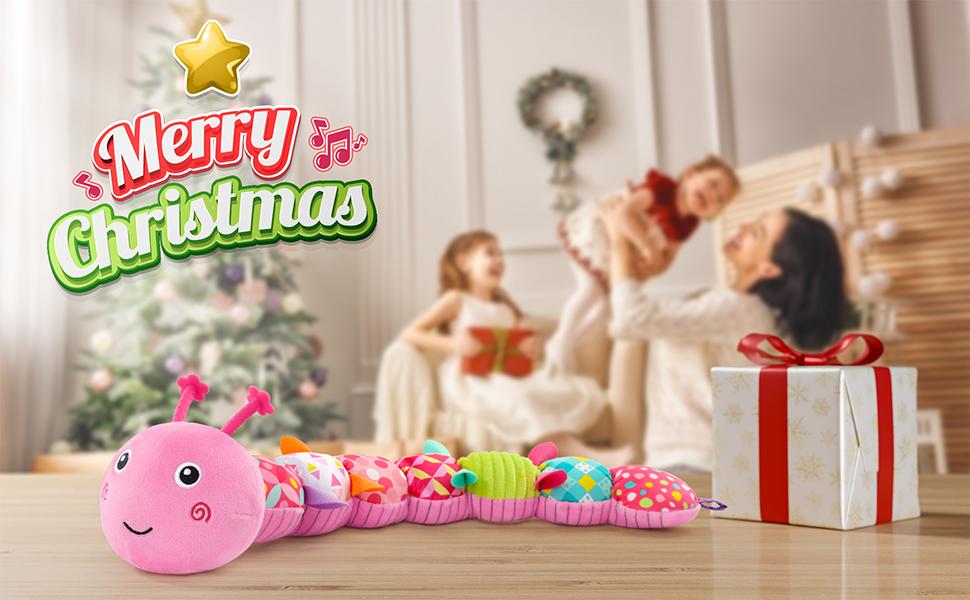 Baby Toys Musical Caterpillar,Infant Stuffed Animal Toy with Crinkle and Rattles,Soft Sensory Toys with Textures for Tummy Time Newborn Boys Girls 0 3 6 12 Months(Pink)