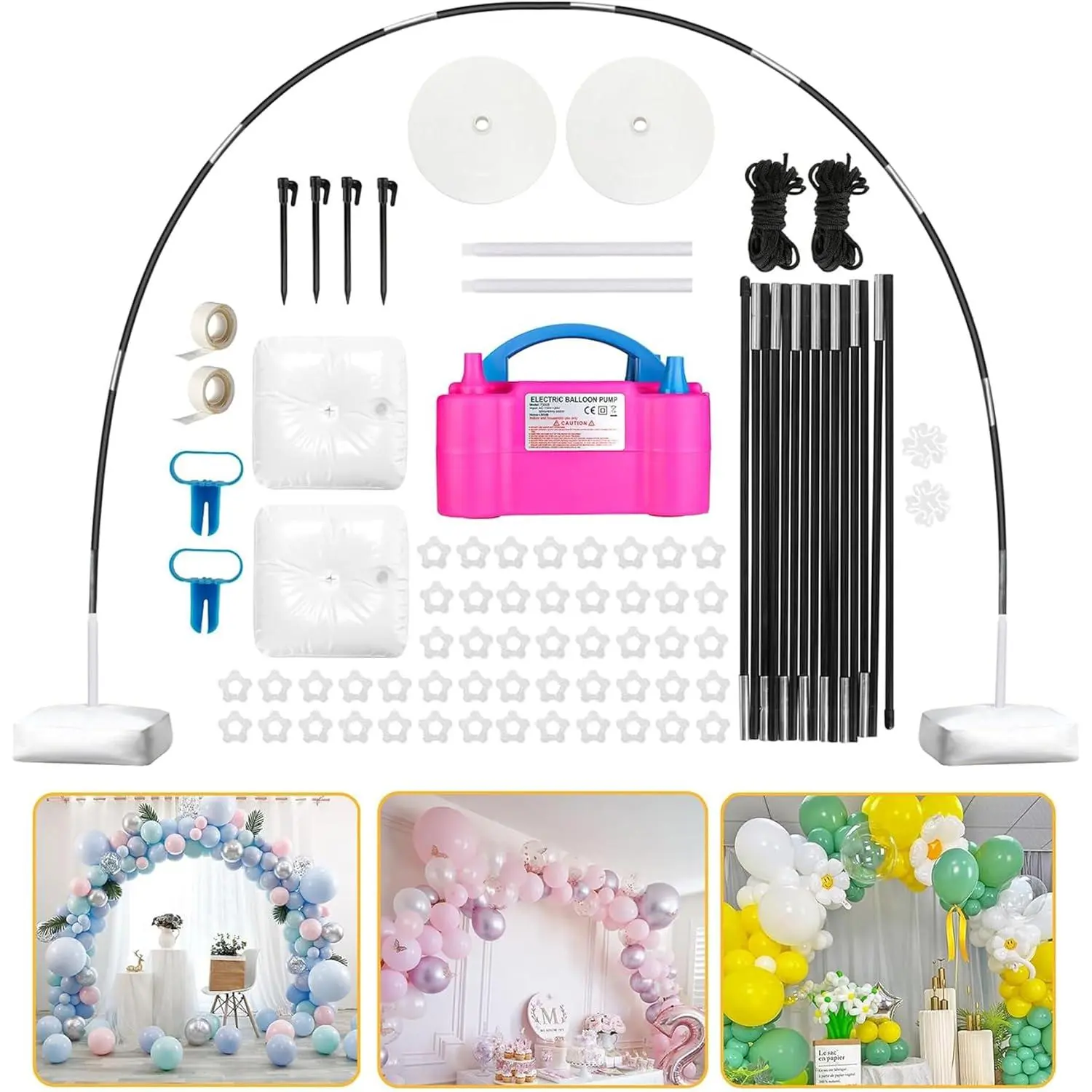 Balloon Arch Kit with Balloon Pump Electric, 110V 600W Dual Nozzle Inflator with Balloon Arch Stand for Birthday Gender Reveal Baby Shower Balloons Decorations