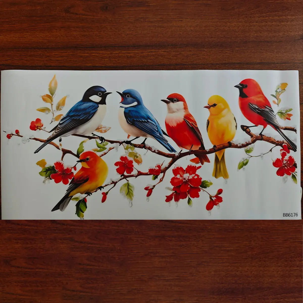 Window Sticker, Removable Window Decal, Decoration Sticker, 6 Birds on Flowering Plum Branches, Creative New Decorative PVC Waterproof Self-Adhesive Removable, Perfect Holiday Gift, Decorative Stickers
